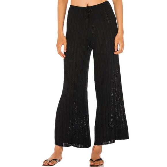 SNDYS Everyday Lounge x Revolve Baha Ribbed Knit Wide Leg Pants Black Medium NWT - Picture 1 of 16